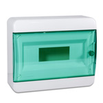 Шкаф BNZ пластиковый с прозрачной зеленой дверью на 12 модулей (оцинкованная DIN-рейка, 2 клеммных шины, IP41)