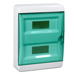 Шкаф BNZ пластиковый с прозрачной зеленой дверью на 24 модуля (оцинкованная DIN-рейка, 2 клеммных шины, IP41)